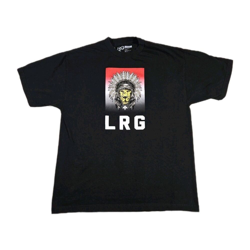 Mens LRG Lifted Research Group Graphic Tee Shirt Black XL Lion War Bonnet